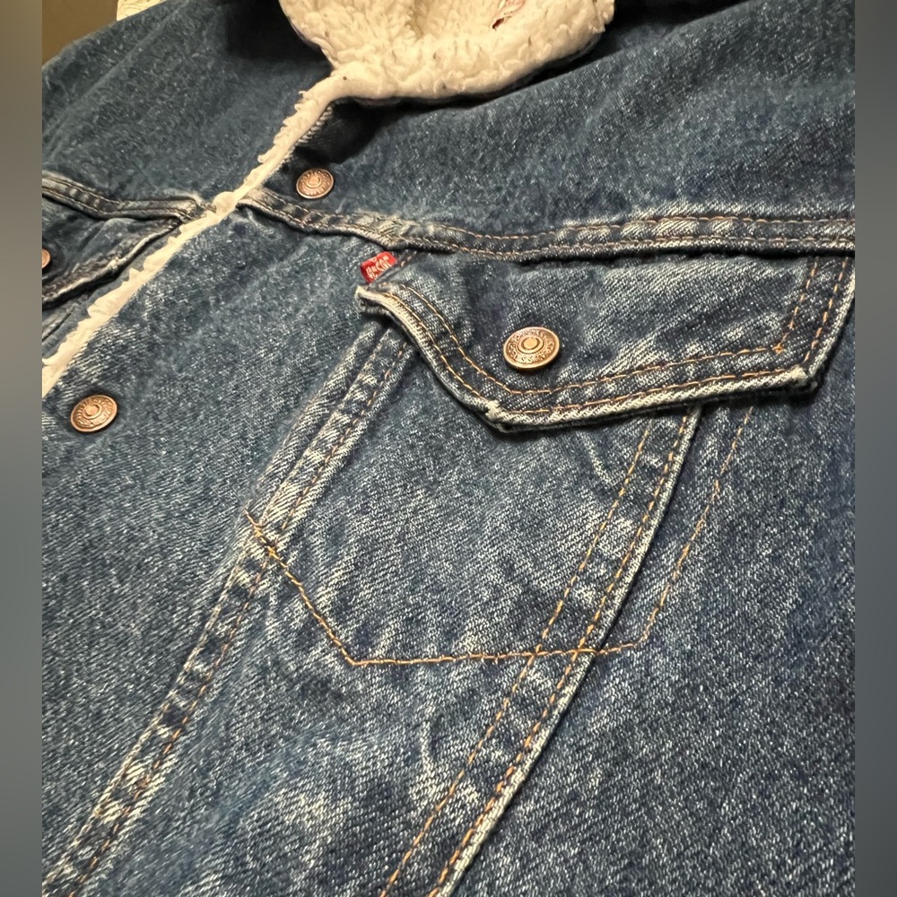Levi’s MENS MEDIUM blue denim jacket wool/sherpa lining Made 🇺🇸 warm jean button - Picture 4 of 13